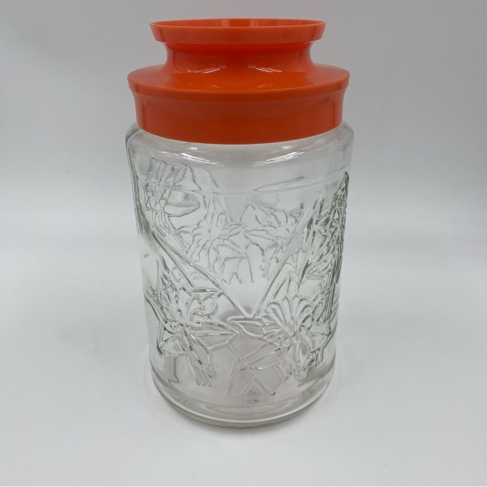 Vintage Glass Anchor Hocking Orange Twist‎ Lid Daffodils 18oz